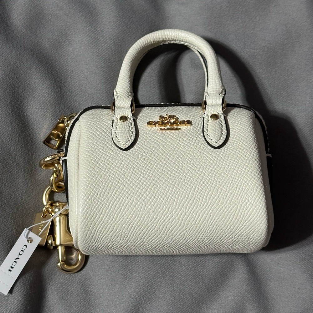 Coach Cream Mini Rowan Bag charm with Gold Hardware